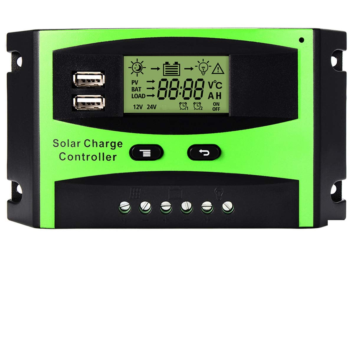 KKmoon Solar Charge Controller with Dual USB Port LCD Intelligent Panel Auto Switch Battery Regulator 12V//24V 10A